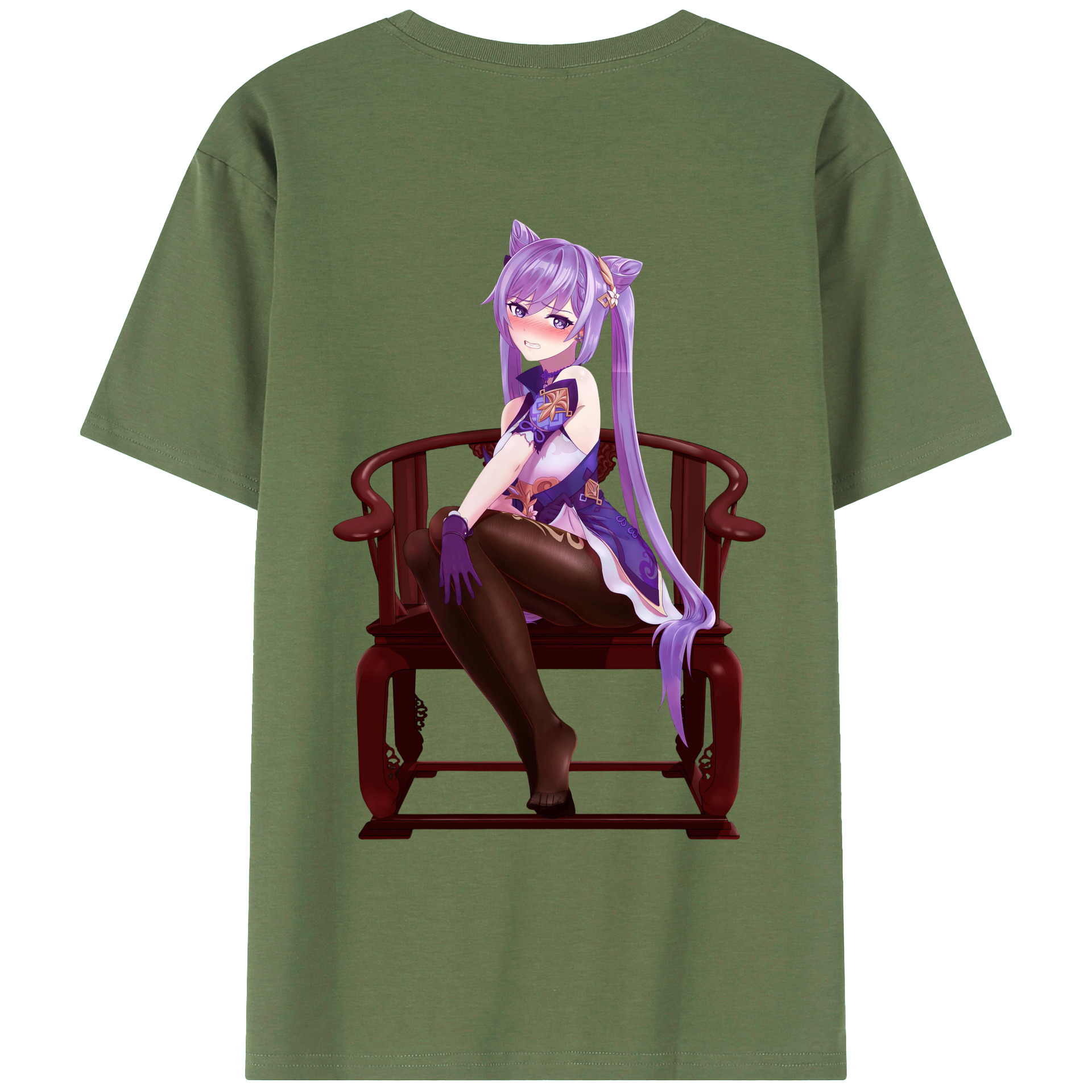 げんし神 刻晴 こくせい genshin Kokusei 綿100％ メンズ半袖Tシャツ（バックプリント） 通気性